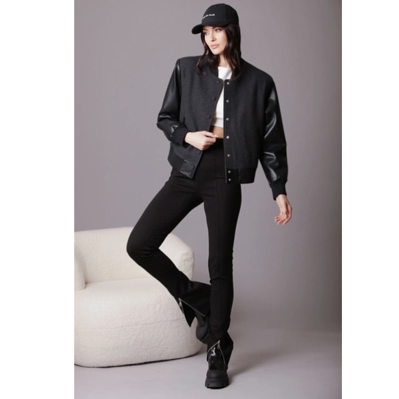 Anthro 7 For All Mankind Bomber Jacket Avec les Filles Strong Shoulder Bomber - Picture 4 of 16